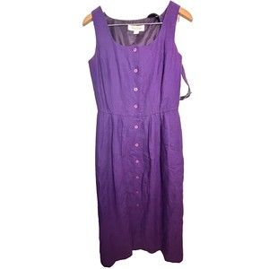 VINTAGE Brooks Brothers Dress Womens 10P Linen Purple Sleeveless Button Down